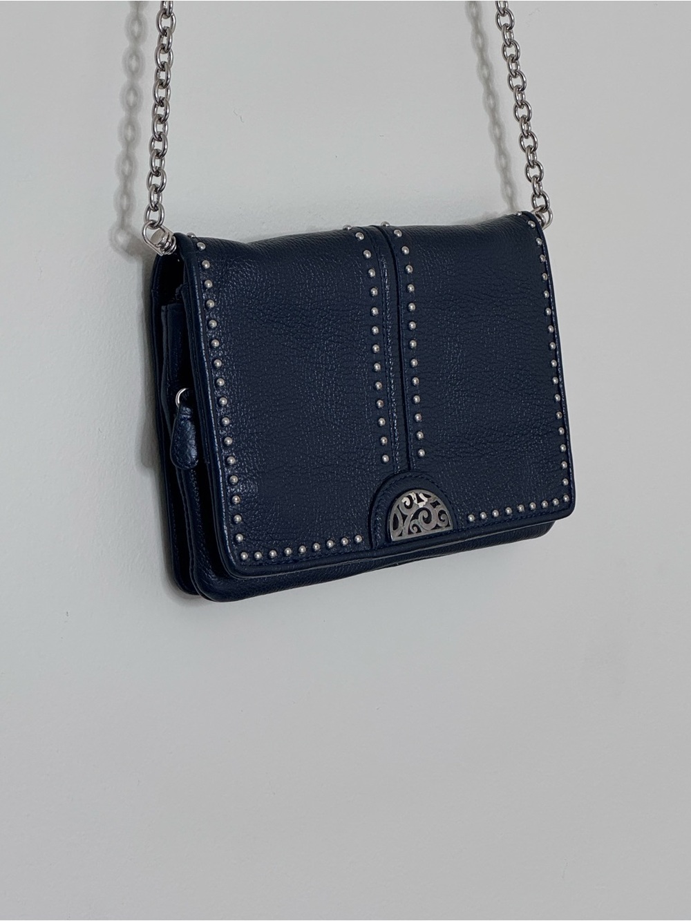Brighton Navy Studded Crossbody with Chain Strap